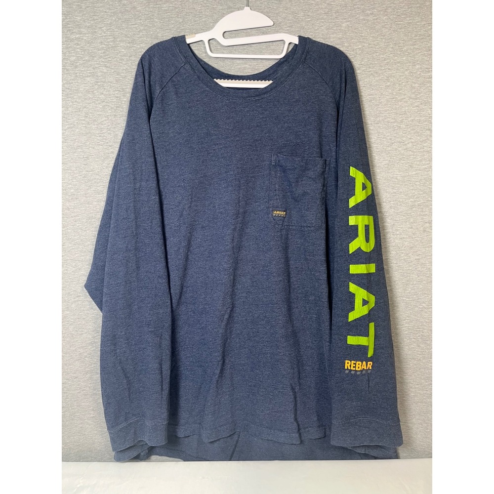 Ariat Rebar Work Shirt Mens 3XL Blue Long Sleeve Pocket Graphic T-Shirt Cotton